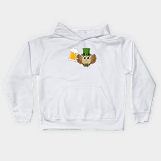 Cute Owl Drinking Beer Funny St Patrick's Day Cartoon Kids Hoodie